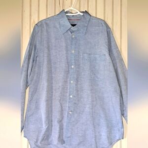 Corneliani ID Long Sleeve Shirt Linen/Cotton Dress Blue Button Front Italy  XL